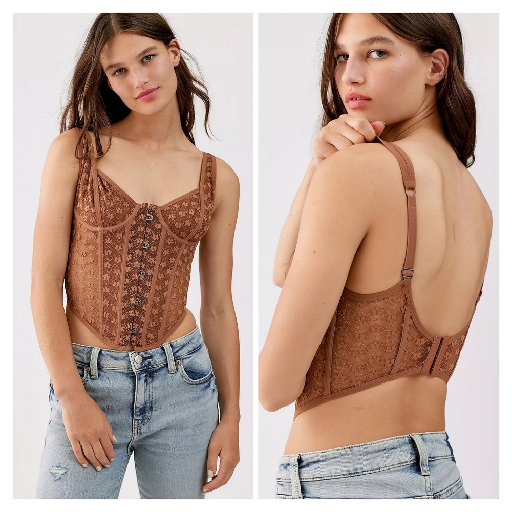 UO Out From Under Wildflower Lace Corset Top Size M